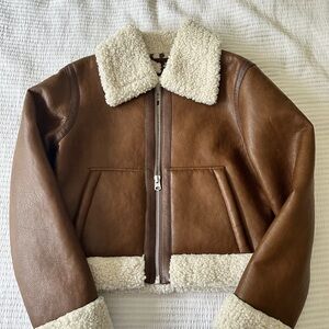 Abercrombie Vegan Leather Sherpa Bomber Jacket